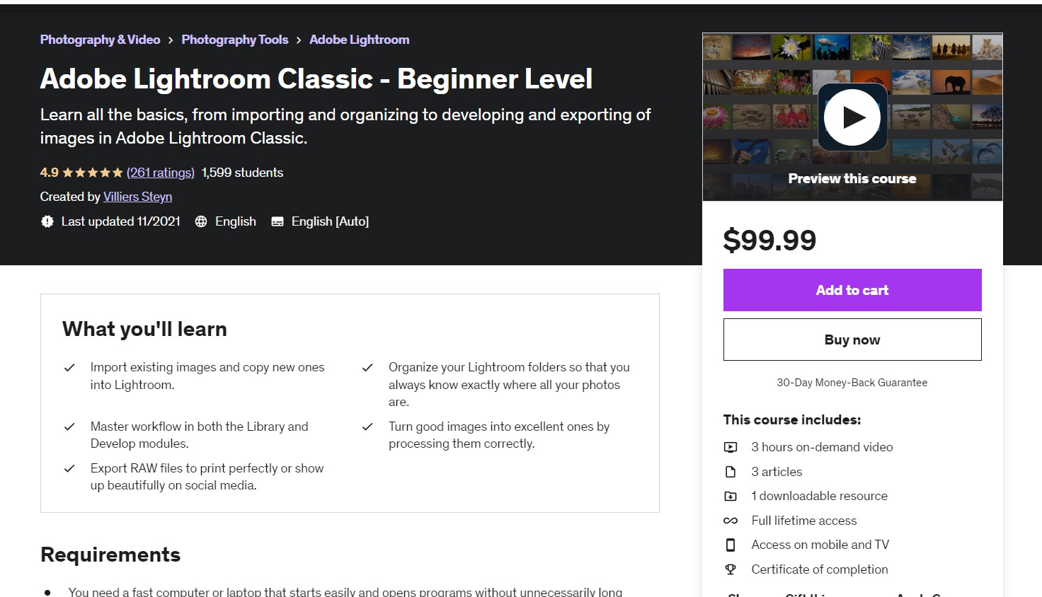 Adobe Lightroom Classic- Beginner Level On Udemy 