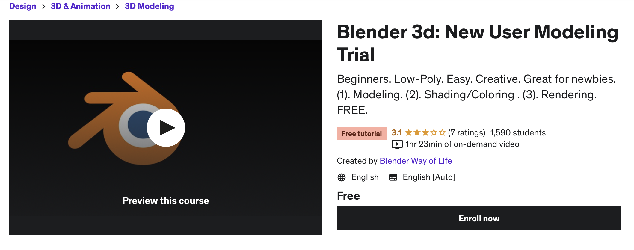 Blender 3D New User Modeling Trial