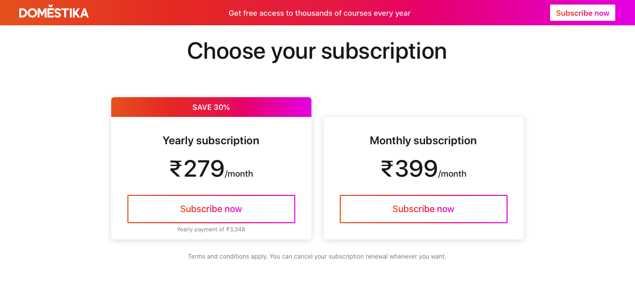 Choose your subcription