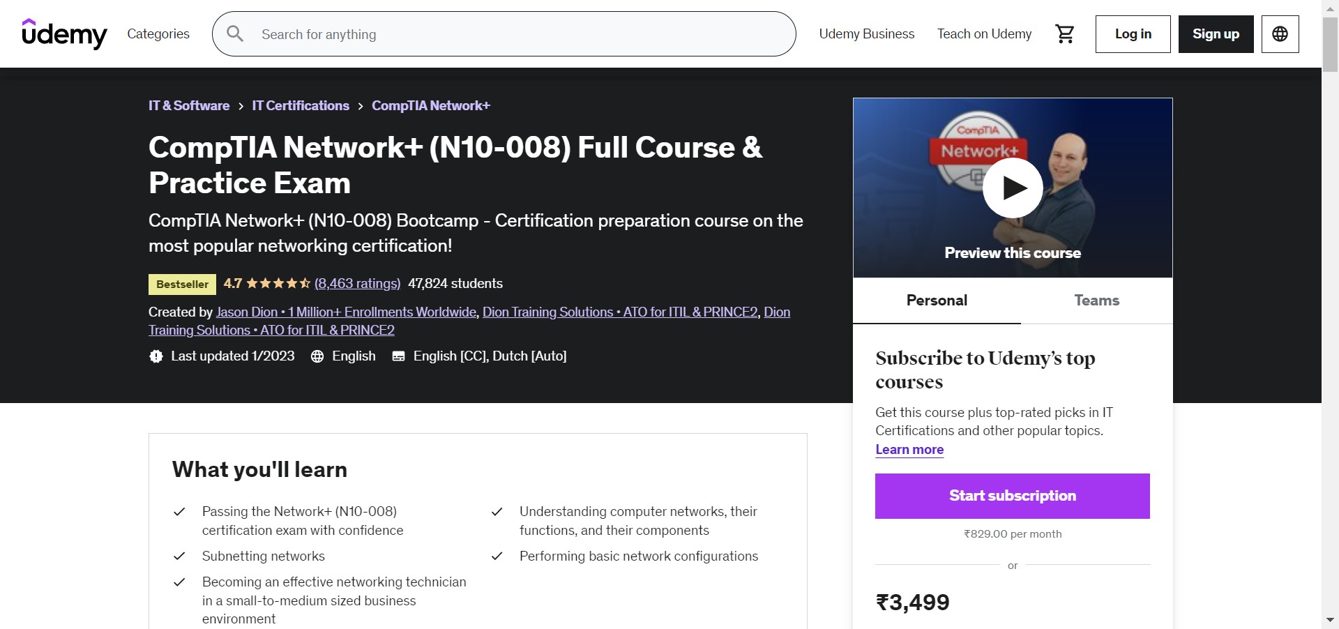 CompTIA Network+(N10-008) Full Course & Practice Exam