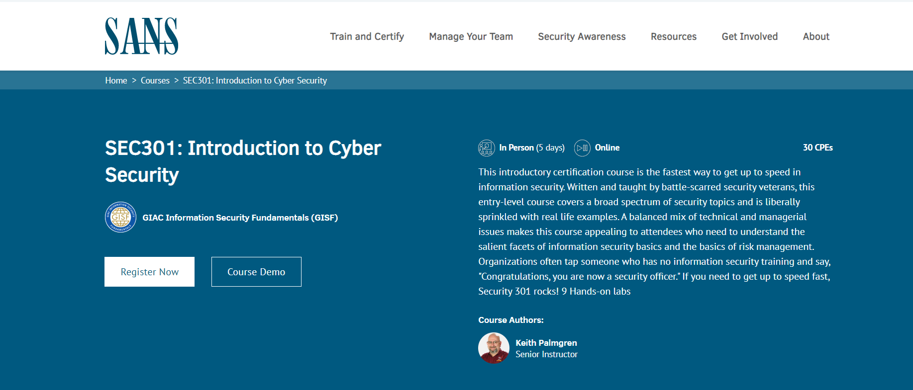 Cybersecurity Fundamentals from the SANS Institute