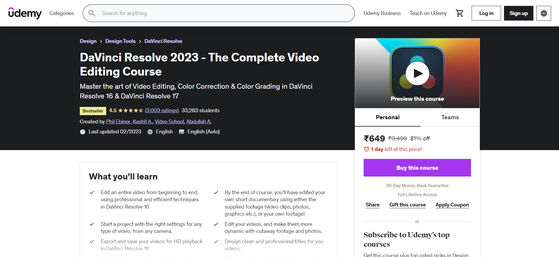 DaVinci Resolve 2023 - The Complete Video Editing Course