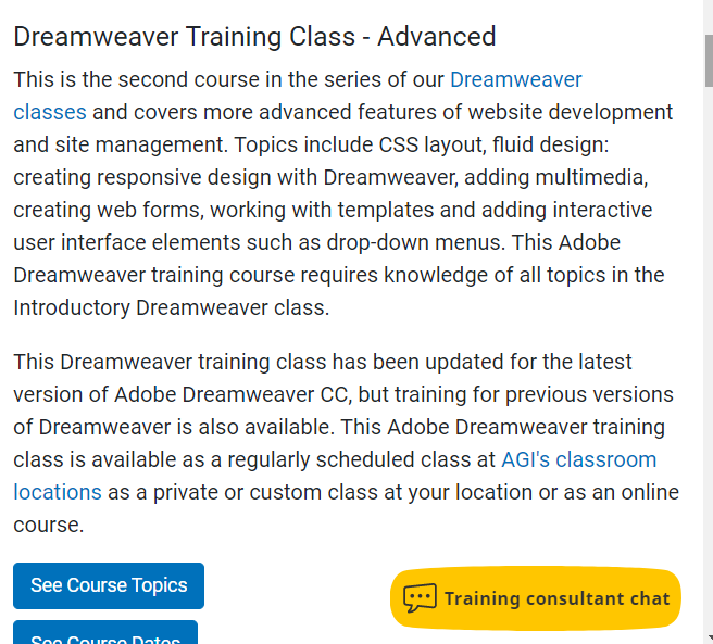 Dreamweaver Training Class - Advanced