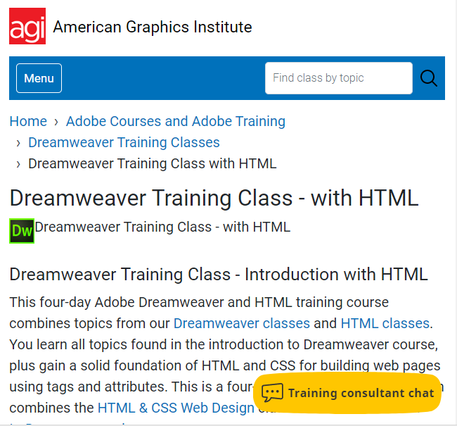 Dreamweaver Training Class - with HTML