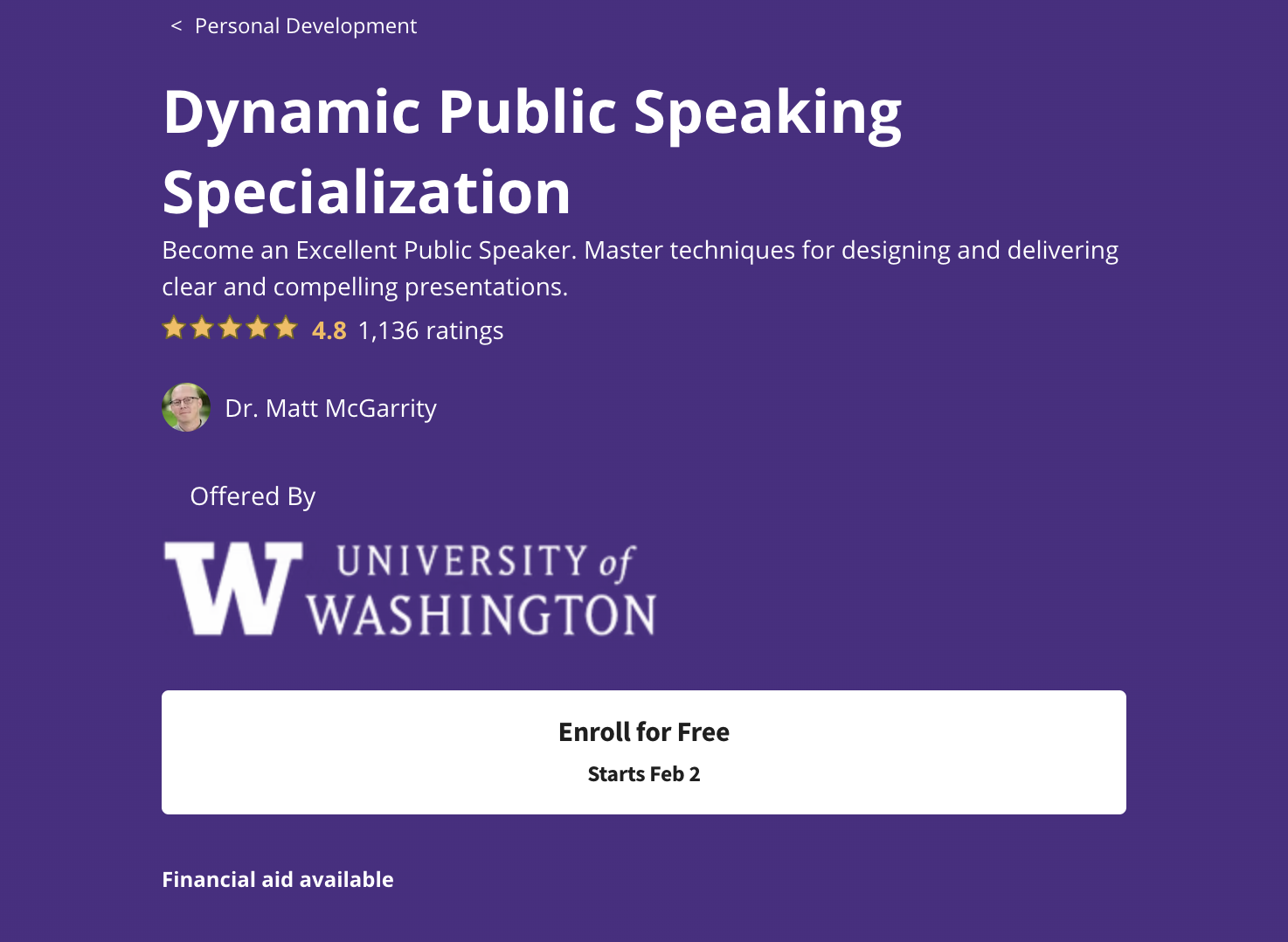 Dynamic Public Speaking Specialization