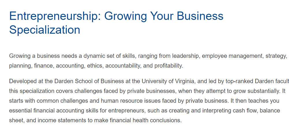Entrepreneurship Growing Your Business Specialization