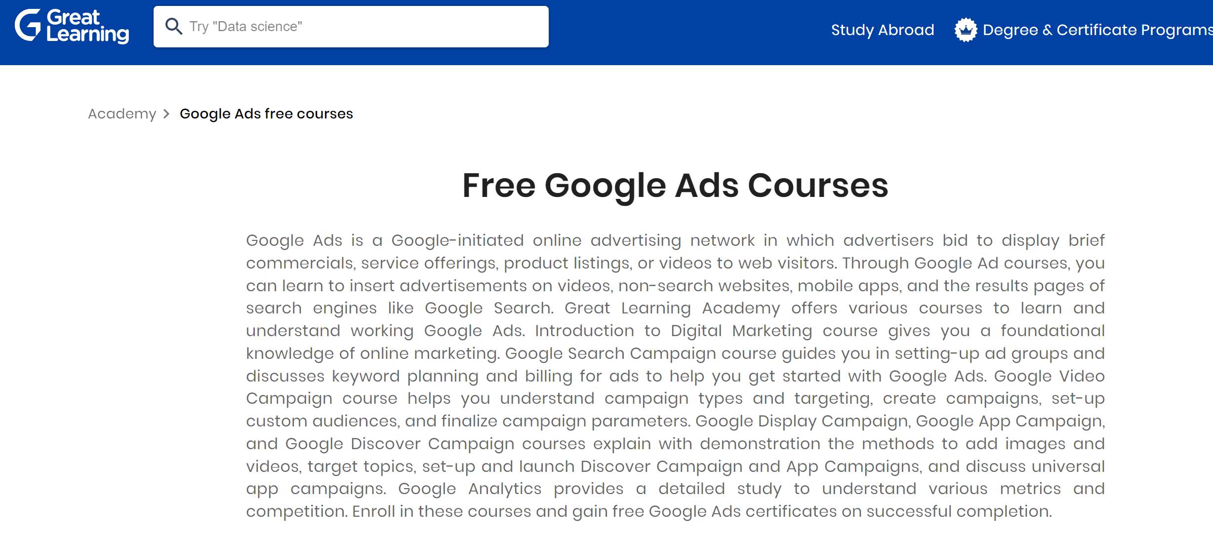 Free Google Ads Courses