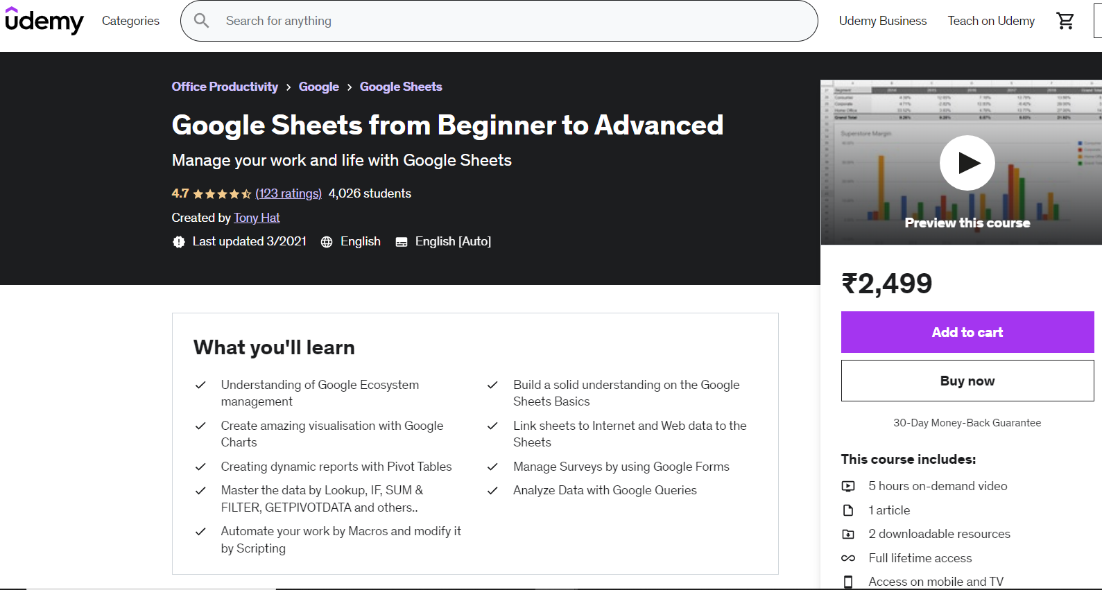 Google Sheets from Beginner to Advanced
