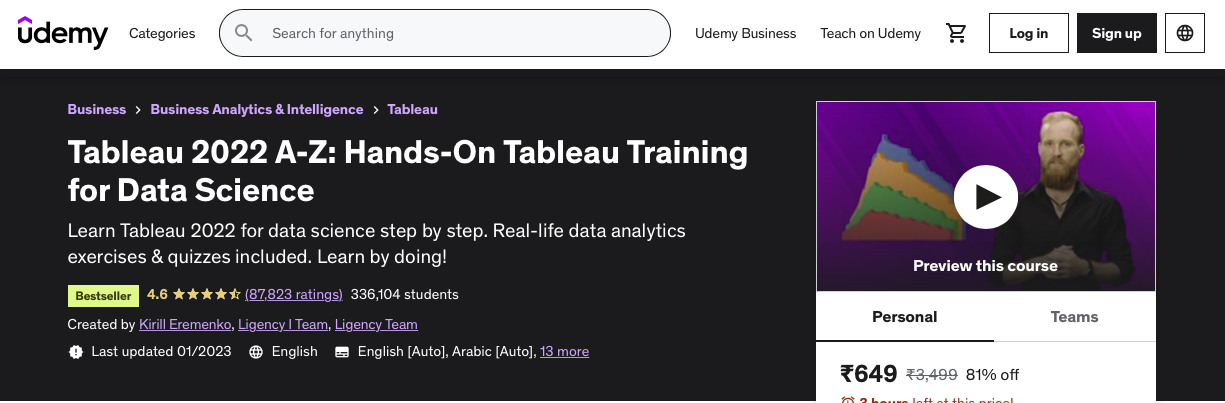 Hands-On Tableau Training For Data Science