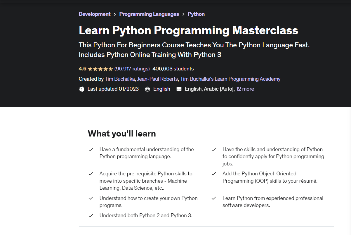 Learn Python Programming Masterclass [Udemy]