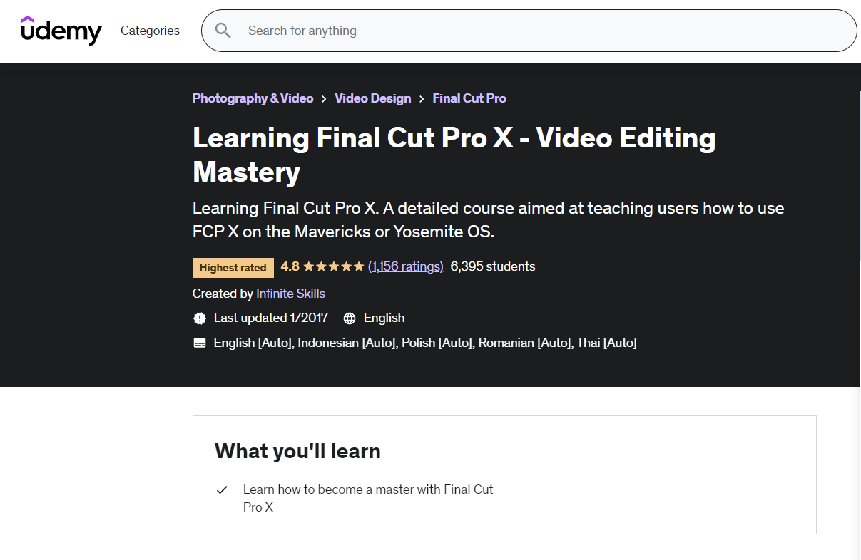 Learning Final Cut Pro X - Video Editing Mastery