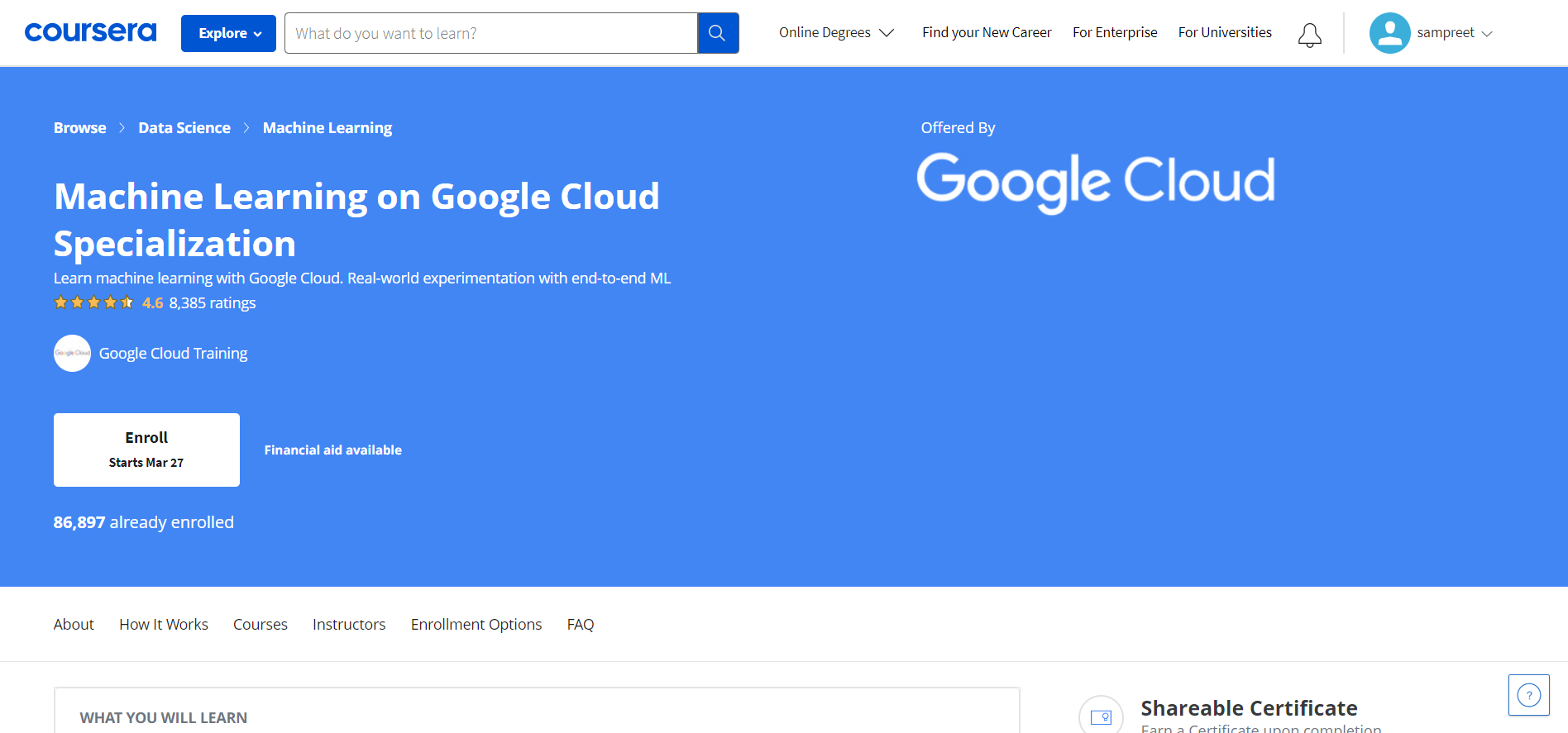 Machine Learning on Google Cloud Specialization