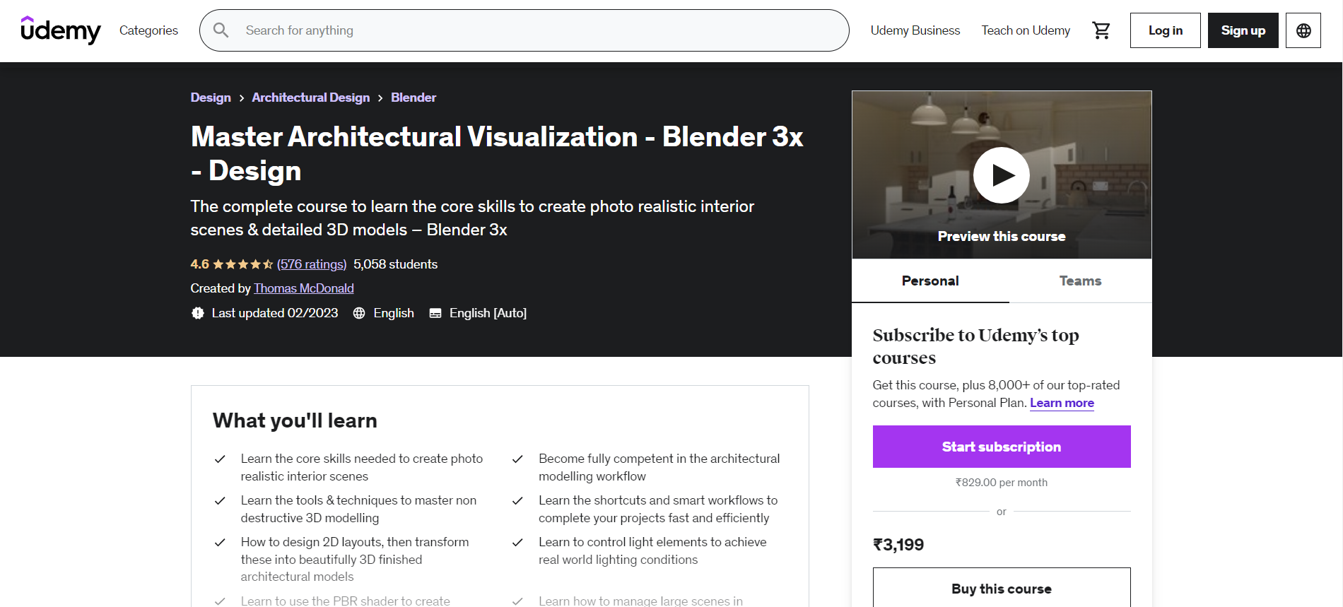 Master Architectural Visualization - Blender 3x - Design
