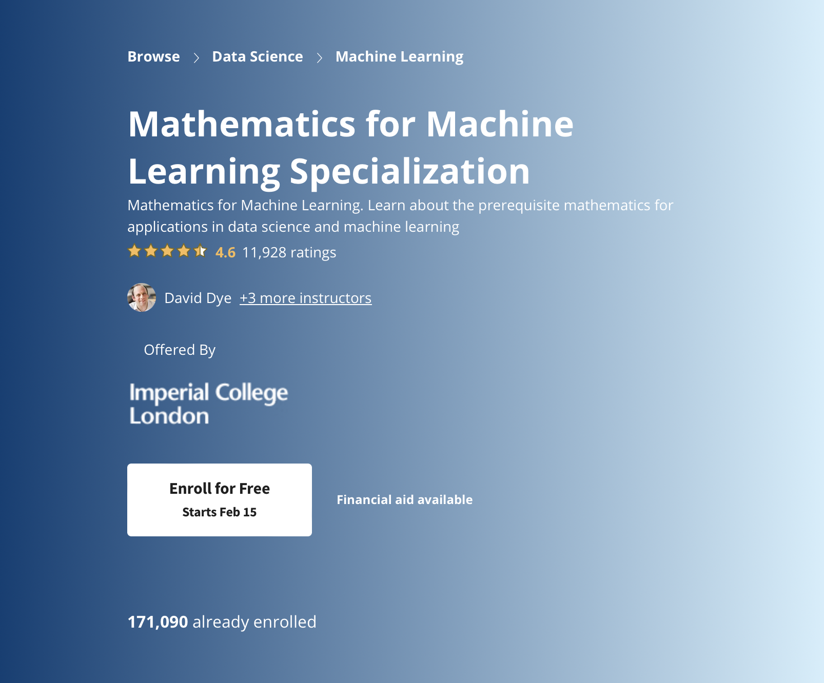 Mathematics for Machine Learning Specialization