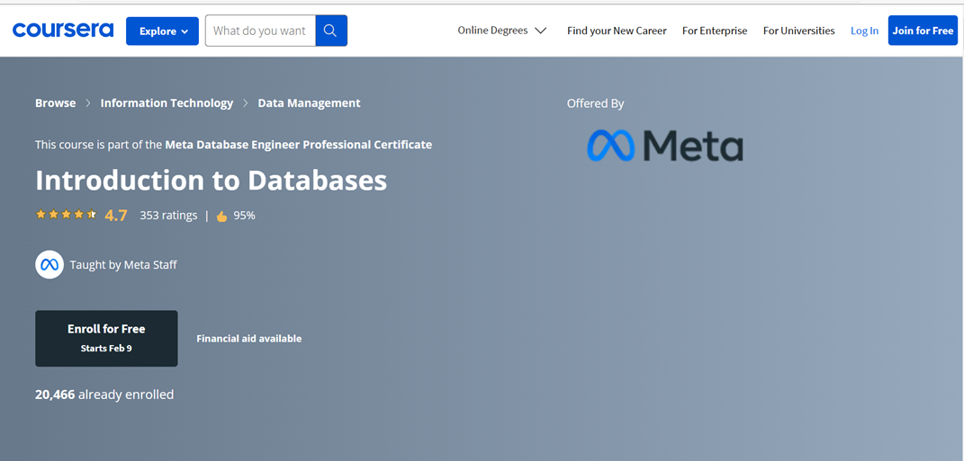 Meta Database Professional Certificate