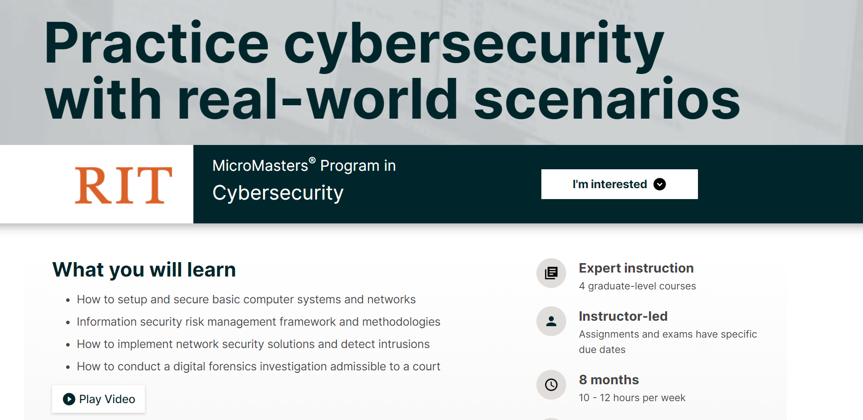 MicroMasters® Program in Cybersecurity by RIT (edX)