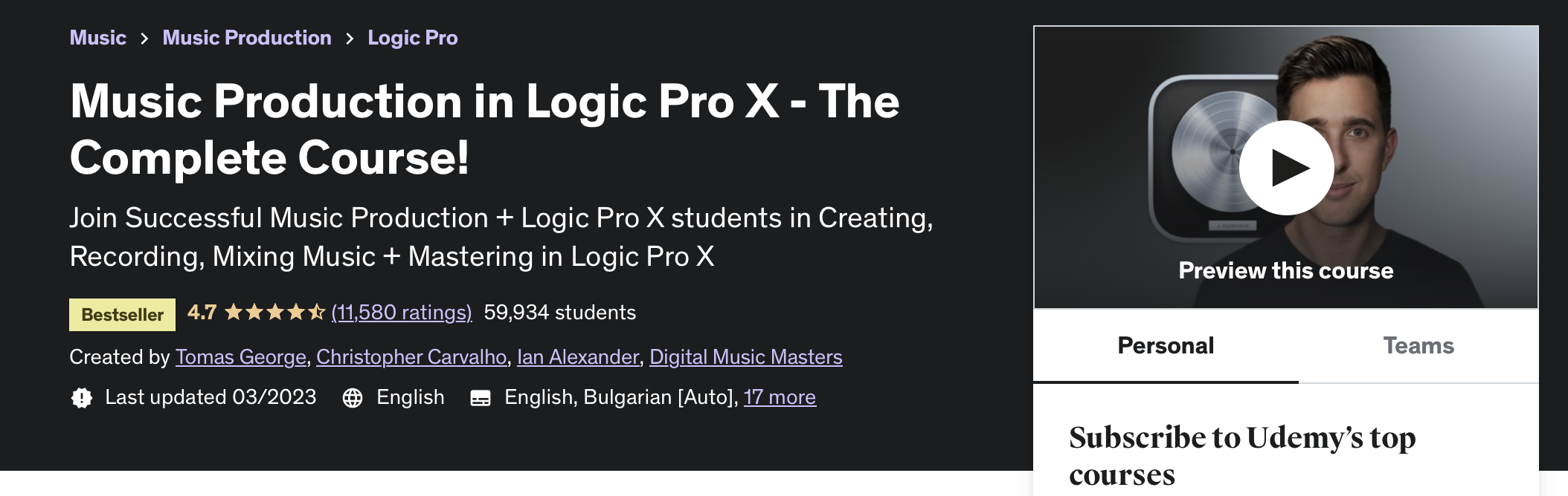 Music Production in Logic Pro X - The Complete Course! 