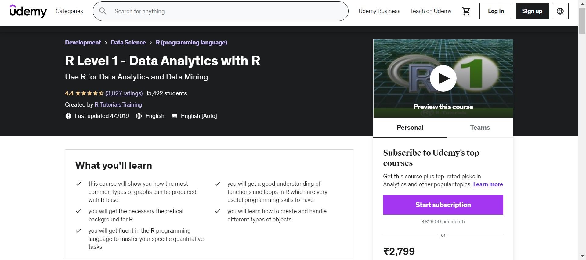 R Level 1 - Data Analytics with R