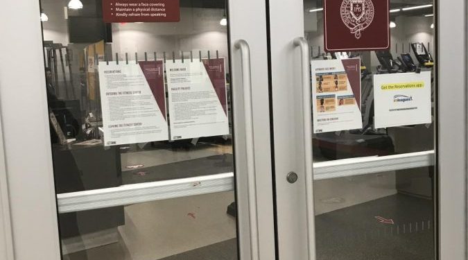 The Ram Fit Center in McGinley’s basement has reopened with limited space and equipment and a new reservation system. (Sarah Huffman/The Fordham Ram)