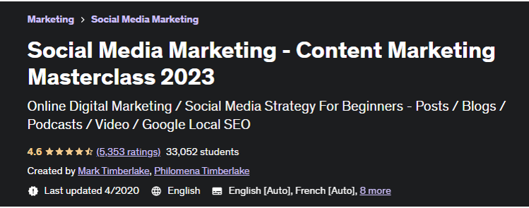 Social Media Marketing - Content Marketing MasterClass 2023