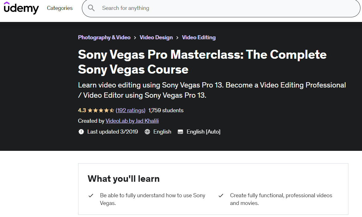 Sony Vegas Pro Masterclass