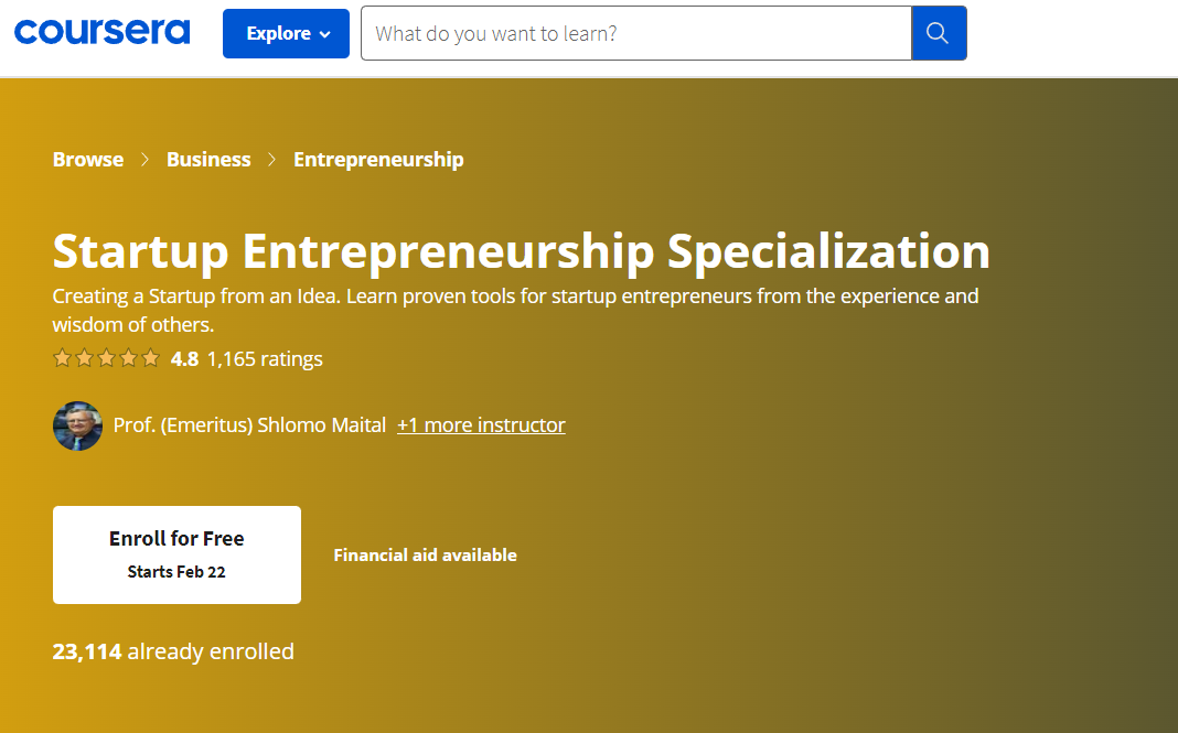 Startup Entrepreneurship Specialization