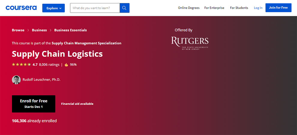 Supply Chain Logistics by Rutgers the State University of New Jersey