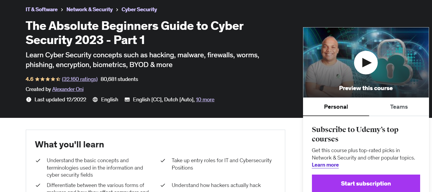 The Absolute Beginners Guide to Cyber Security 2023 – Part 1 (Udemy)