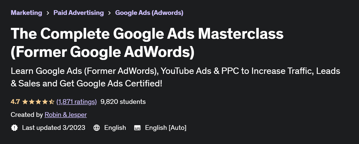 The Complete Google Ads Master Class