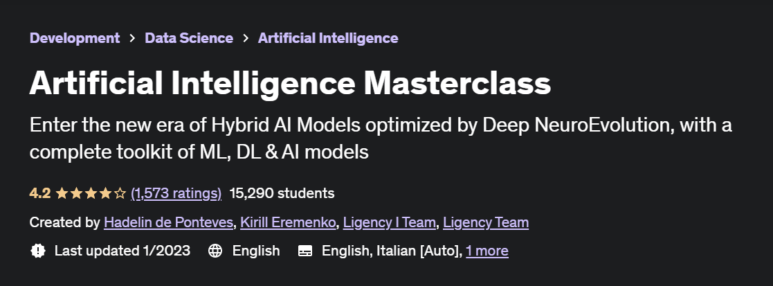 Udemy Artificial Intelligence Masterclass