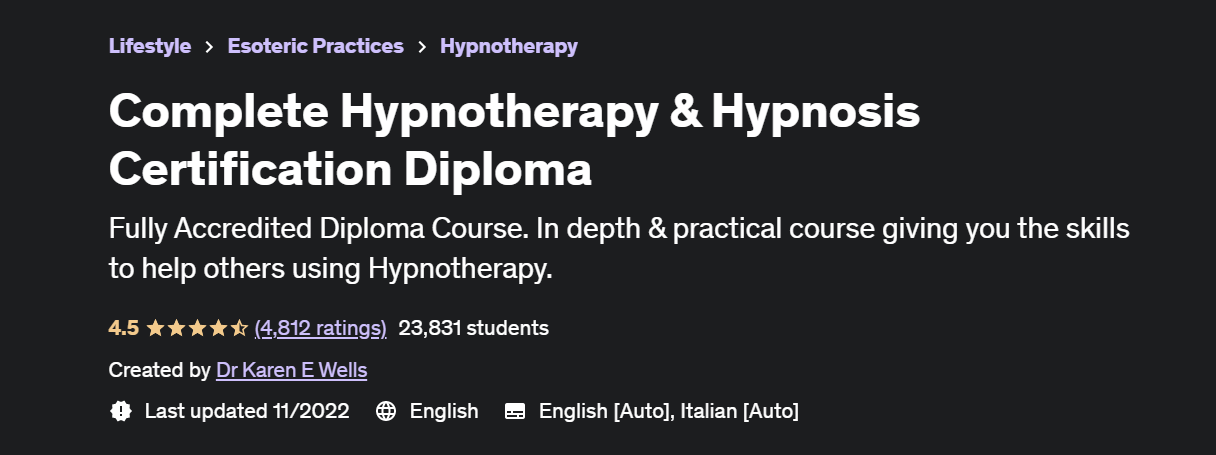 Udemy Complete Hypnotherapy & Hypnosis Certification Diploma