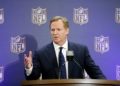 FILe - In this Dec. 2, 2015 file photo, NFL Commissioner Roger Goodell holds a press conference after the NFL owners meeting in Irving, Texas. A federal appeals court has upheld an estimated $1 billion plan by the NFL to settle thousands of concussion lawsuits filed by former players, potentially ending a troubled chapter in league history. The decision released Monday, April 18, 2016,  comes nearly a year after a district judge approved a revised deal that lifted the initial $765 million cap and weeks after an NFL official speaking to Congress acknowledged for the first time a link between football and CTE. (AP Photo/Brandon Wade, File)