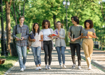 College students walking on campus