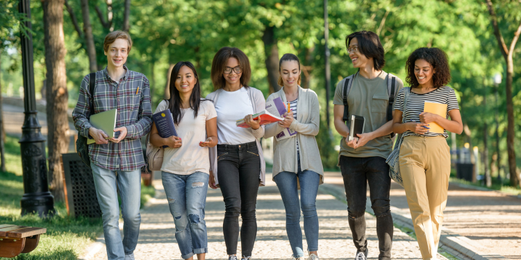 College students walking on campus