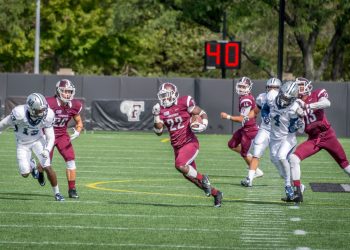 Playing their third straight home game at Jack Coffey Field, the Rams blew out the Monmouth Hawks 54-31 on Saturday. (Zack Miklos/ The Fordham Ram)
