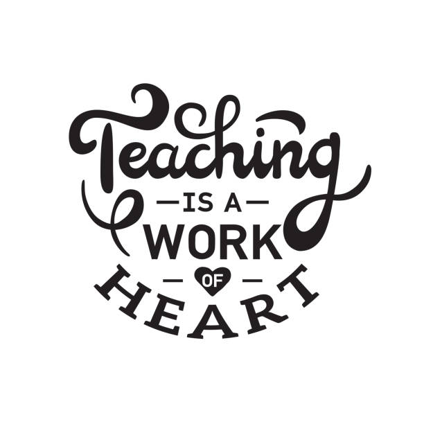 Teaching is a work of heart. Happy teachers day. Hand lettering design poster ranking professional highest degree, most excellent career result. Vector illustration on white background