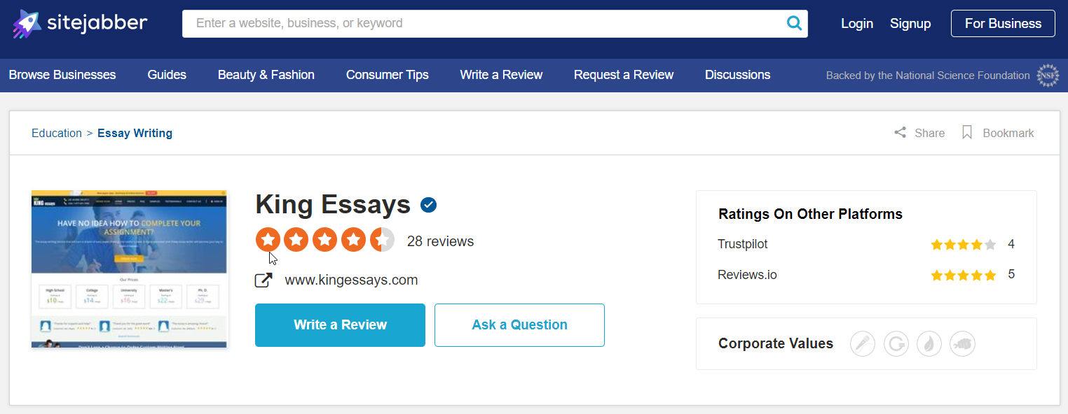 Analysis of Customer Reviews from Other Sites on KingEssays