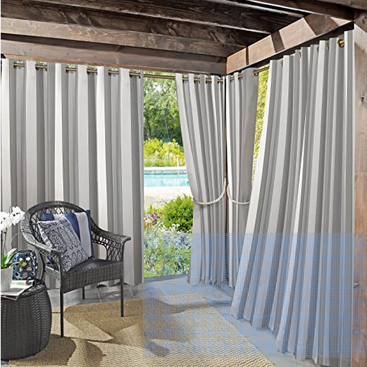 Sun Zero Valencia 2-Pack Cabana Stripe Indoor/Outdoor UV Protectant Energy Efficient Grommet Curtain